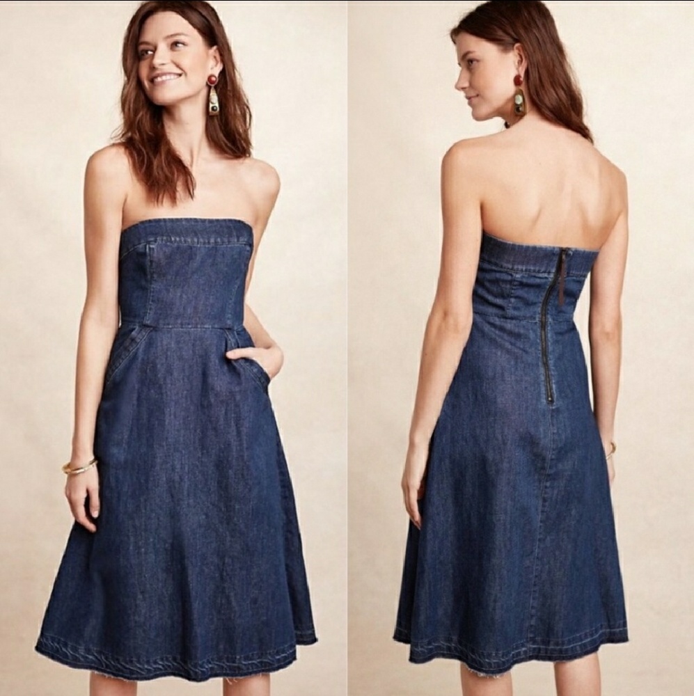 Anthropologie Holding Horses Strapless Denim Dress